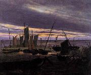 Caspar David Friedrich Boats in the Harbour at Evening oil painting on canvas